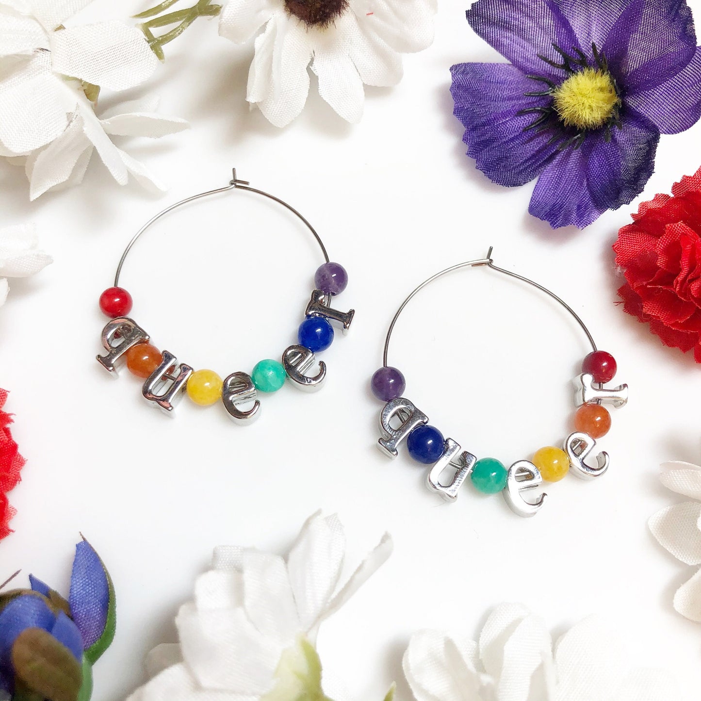 Queer Rainbow Hoop Earrings • Silver Stainless Steel Hoops • Queer Fashion