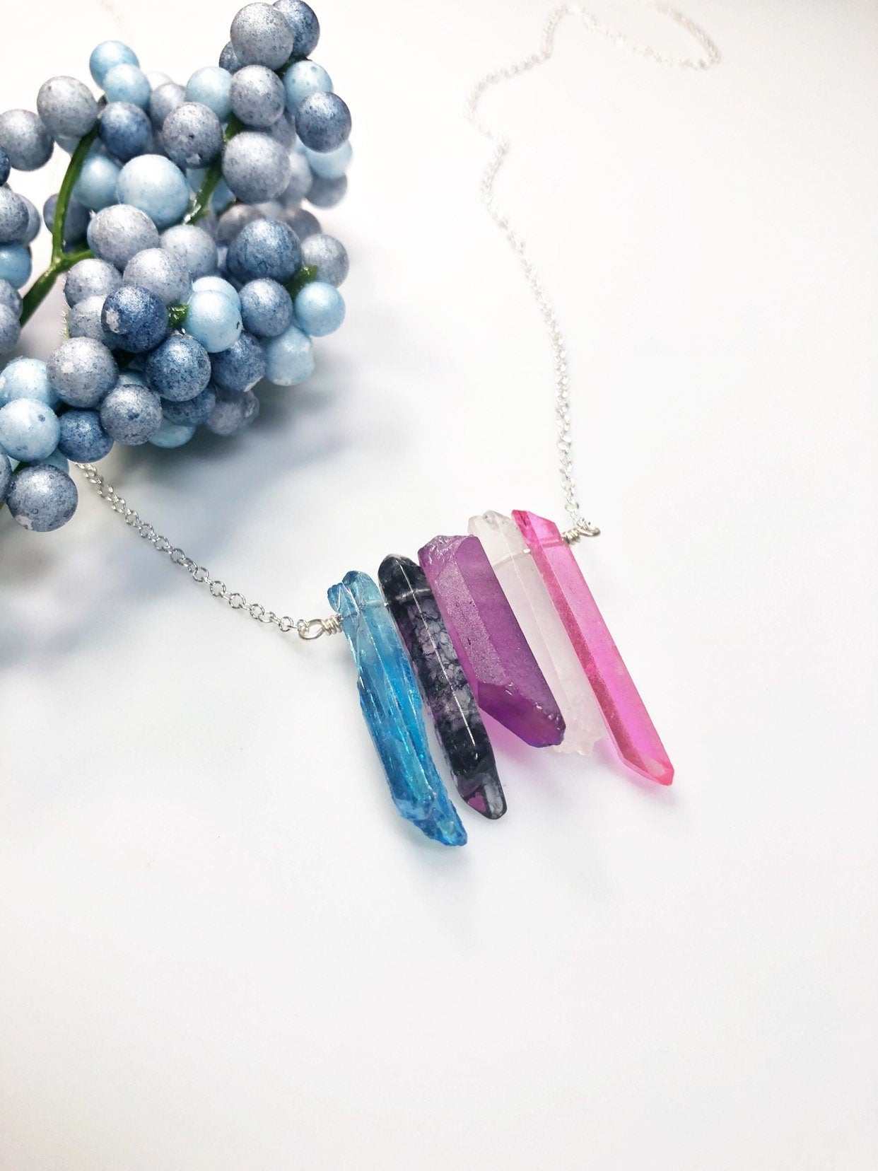 Genderfluid Pride Flag Crystal Necklace • Colorful Quartz • Solid Sterling Silver Chain • LGBTQ Jewelry • Queer Babe • Choose Length