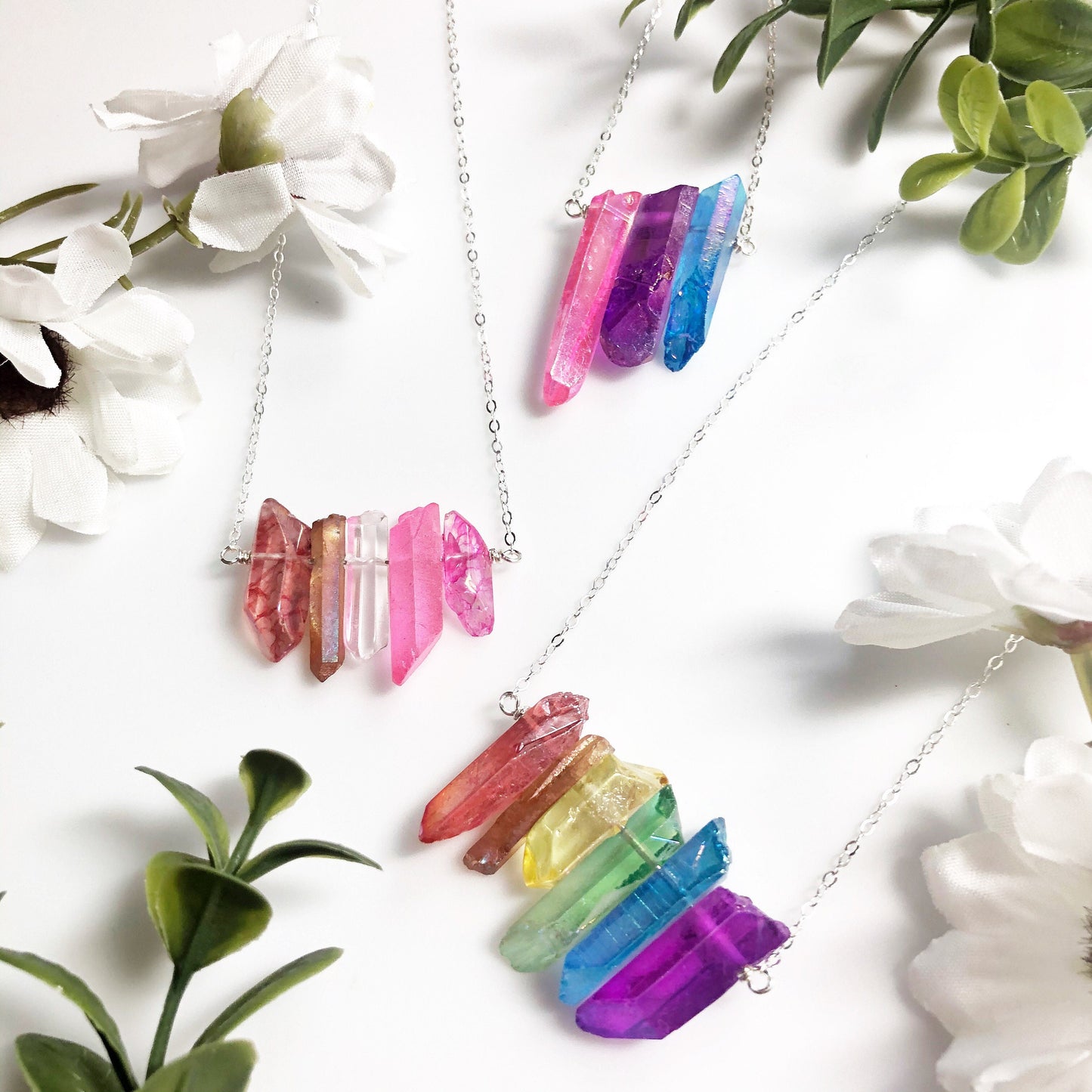 Lesbian Pride Flag Crystal Necklace • Pink Quartz • Solid Sterling Silver Chain • LGBTQ Jewelry • Queer Babe • WLW Jewelry