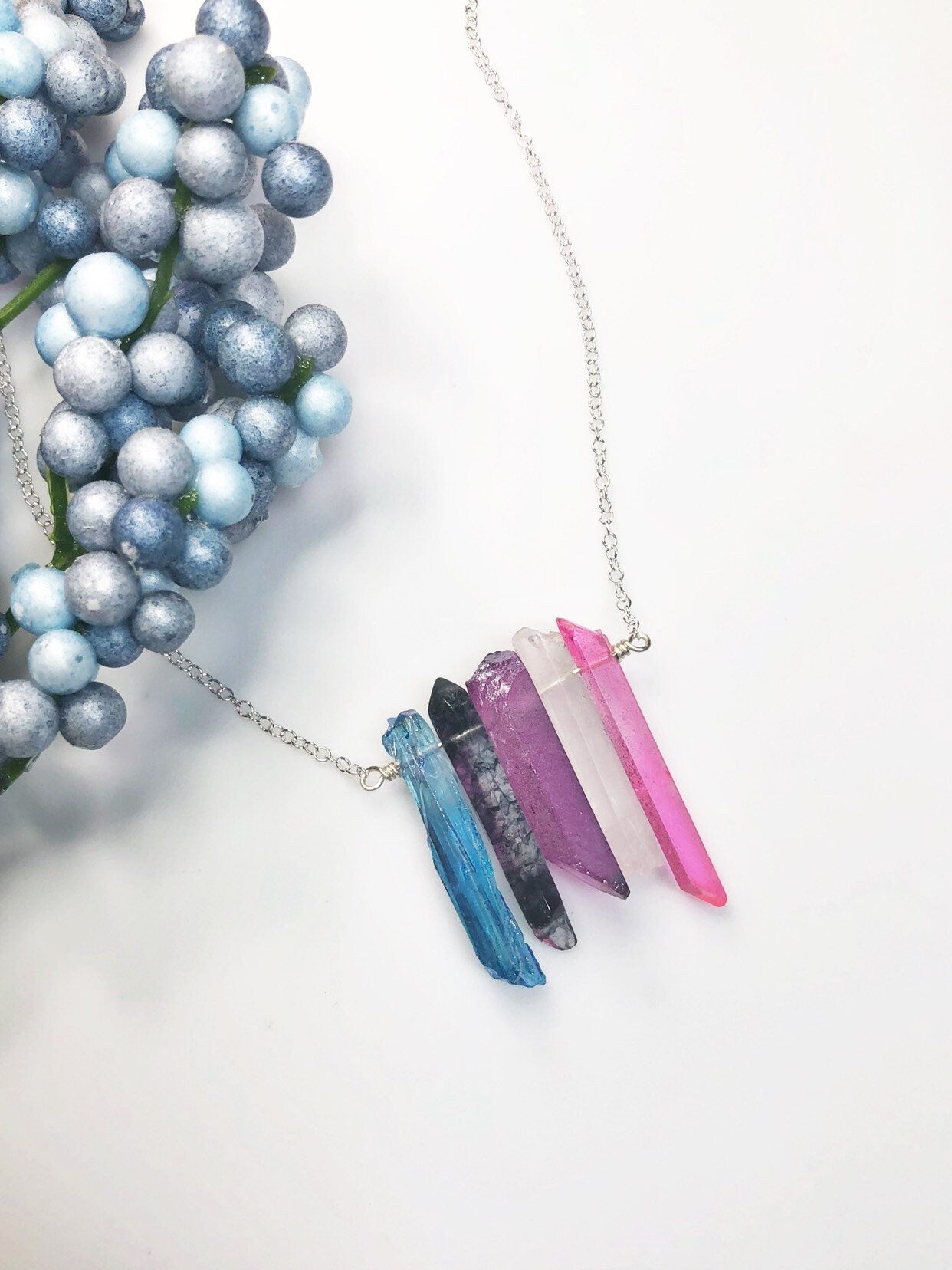 Genderfluid Pride Flag Crystal Necklace • Colorful Quartz • Solid Sterling Silver Chain • LGBTQ Jewelry • Queer Babe • Choose Length