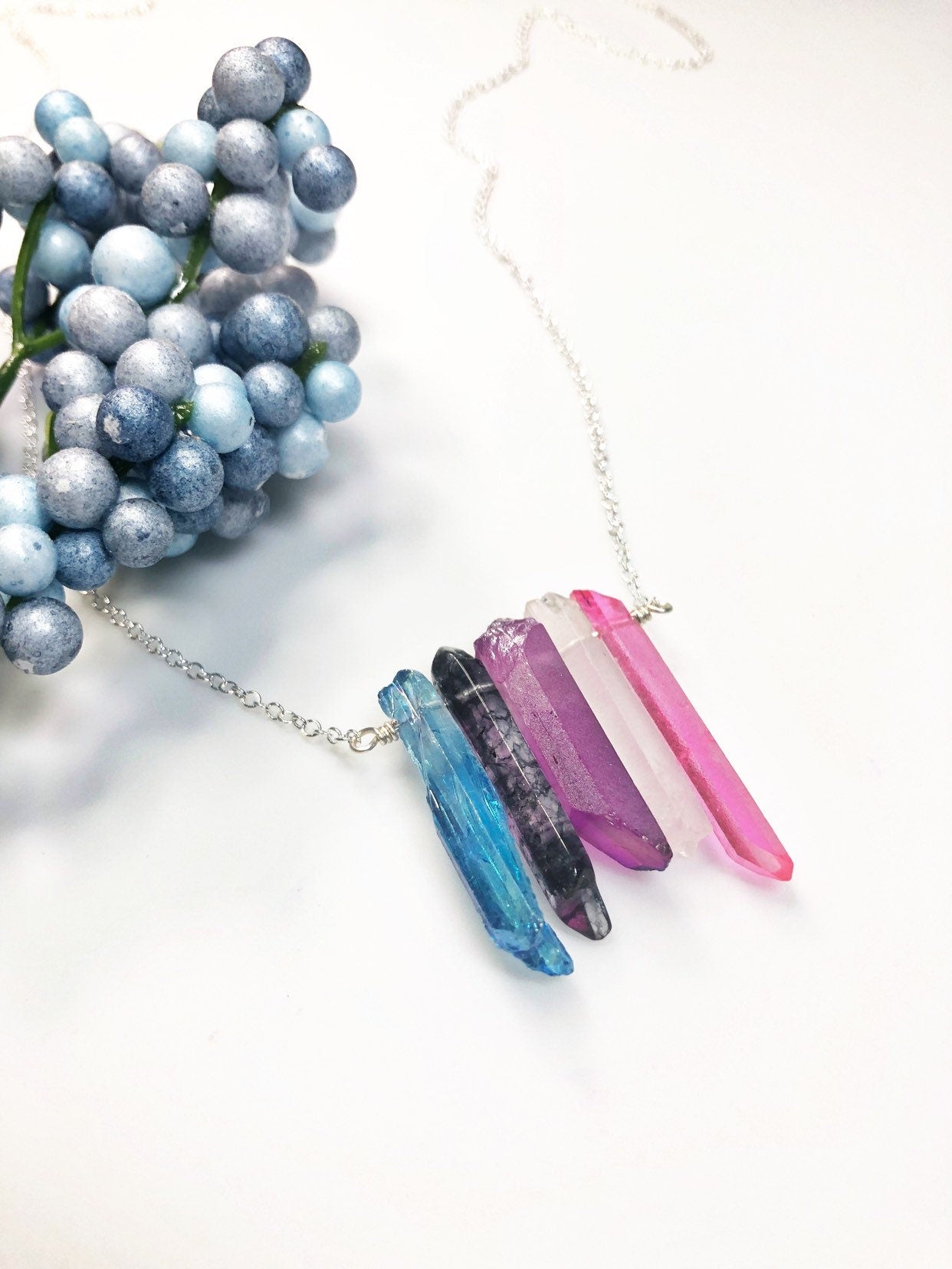 Genderfluid Pride Flag Crystal Necklace • Colorful Quartz • Solid Sterling Silver Chain • LGBTQ Jewelry • Queer Babe • Choose Length