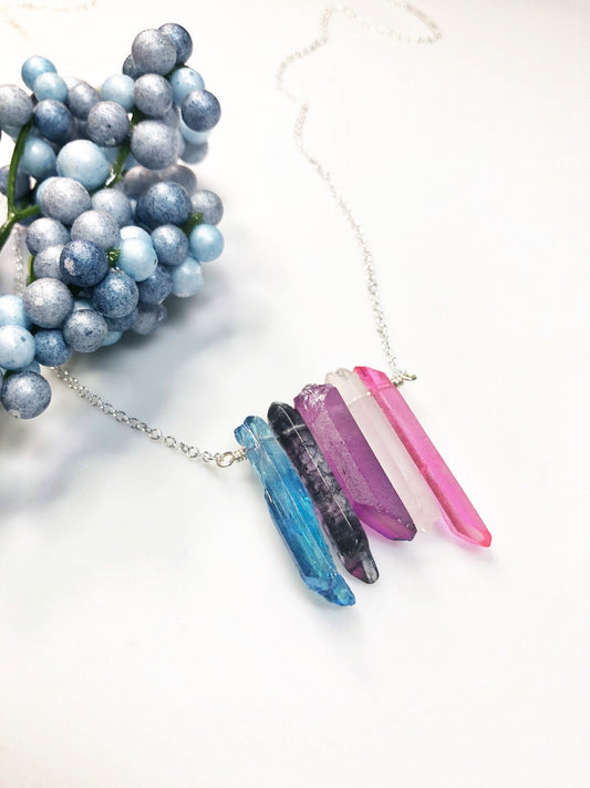 Genderfluid Pride Flag Crystal Necklace • Colorful Quartz • Solid Sterling Silver Chain • LGBTQ Jewelry • Queer Babe • Choose Length