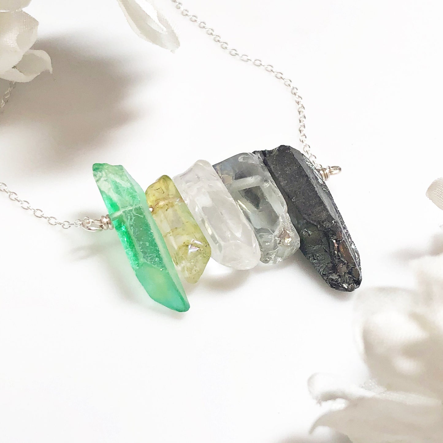Aromantic Pride Flag Crystal Necklace • Ace  Aromantic Jewelry • Solid Sterling Silver Chain • LGBTQ Jewelry • Queer Babe • Ace Babe