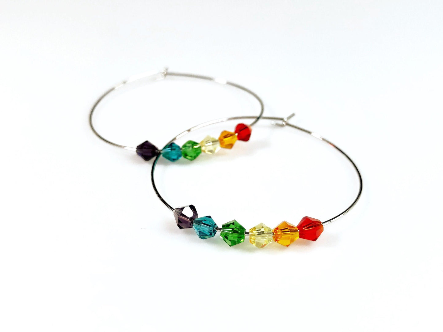 Rainbow Crystal Hoop Pride Flag Earrings • Rainbow Flag • Transgender Flag • Pansexual Flag • Bisexual Flag • LBGTQ+