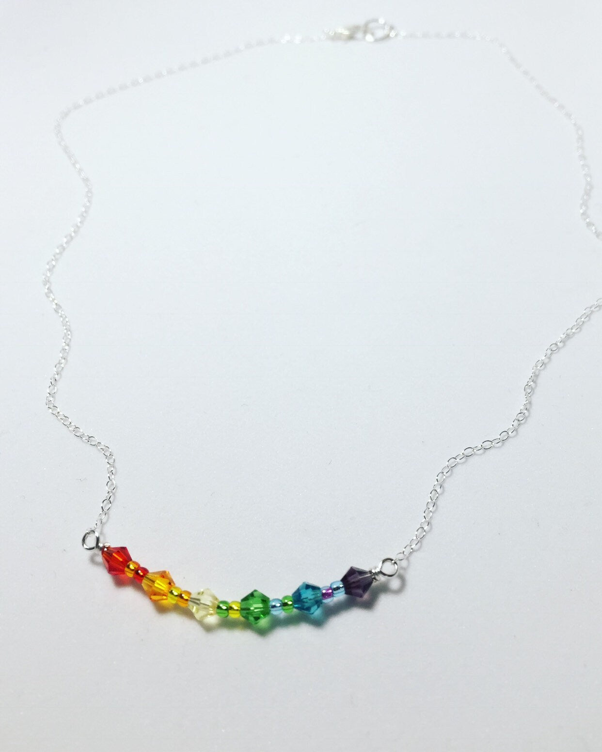 LGBTQ Pride Flag Crystal Bar Necklace • Sterling Silver • 18" • Transgender Bisexual Pansexual Rainbow Gay Asexual Flag Necklace • Queer