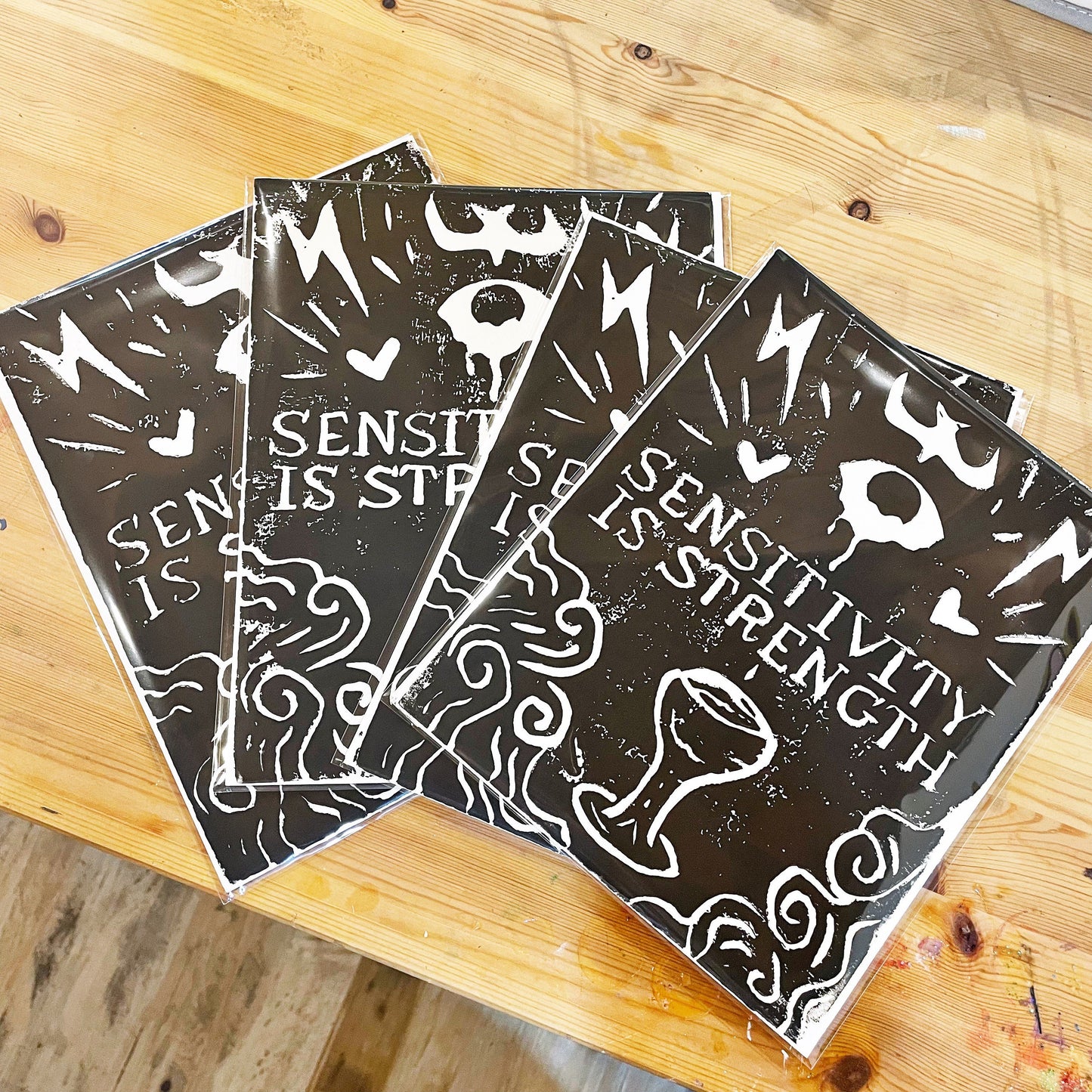 Sensitivity Is Strength Linocut Print • 8x10 Black On White • Ace of Cups Tarot Art • Block Print • Queer Divinity Series