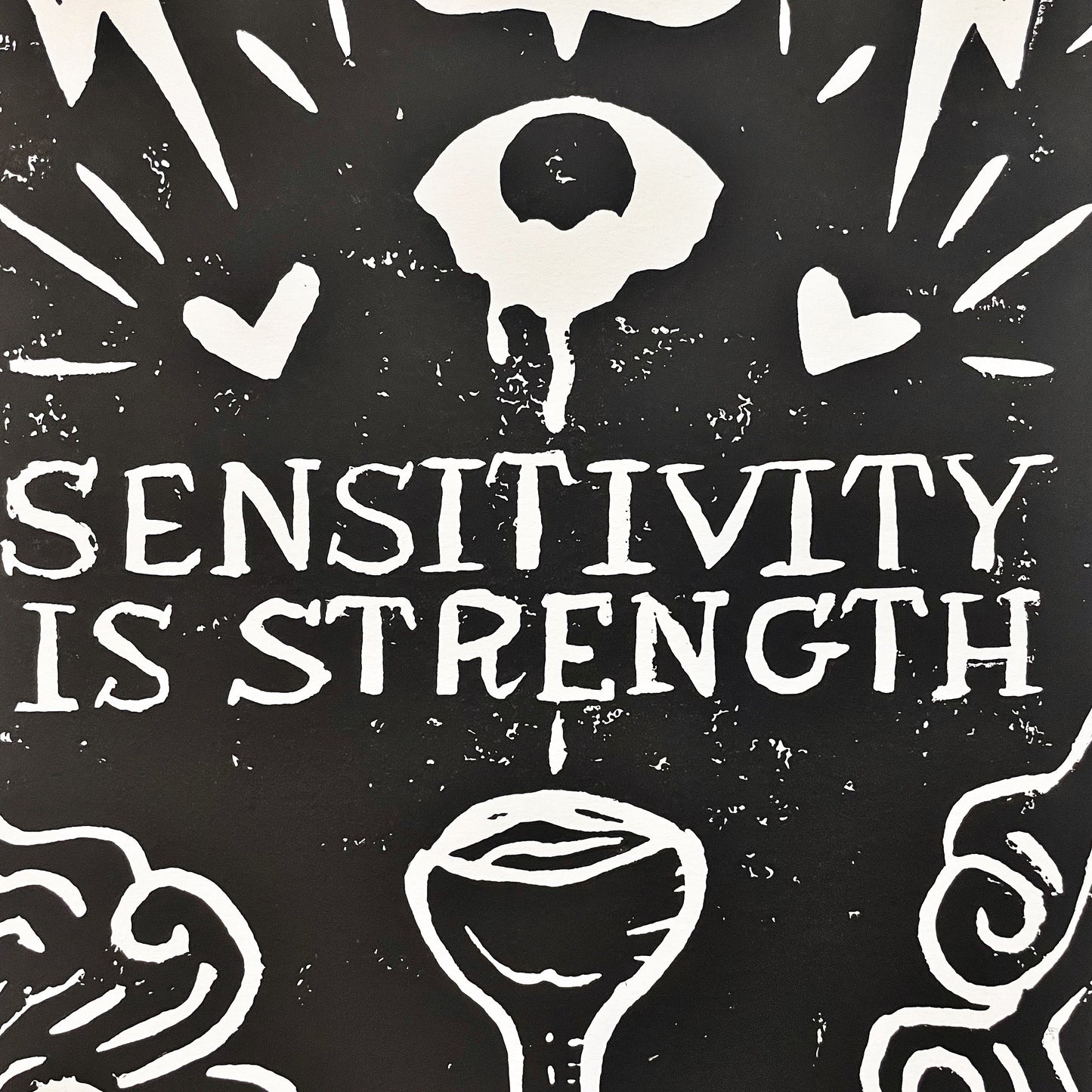 Sensitivity Is Strength Linocut Print • 8x10 Black On White • Ace of Cups Tarot Art • Block Print • Queer Divinity Series