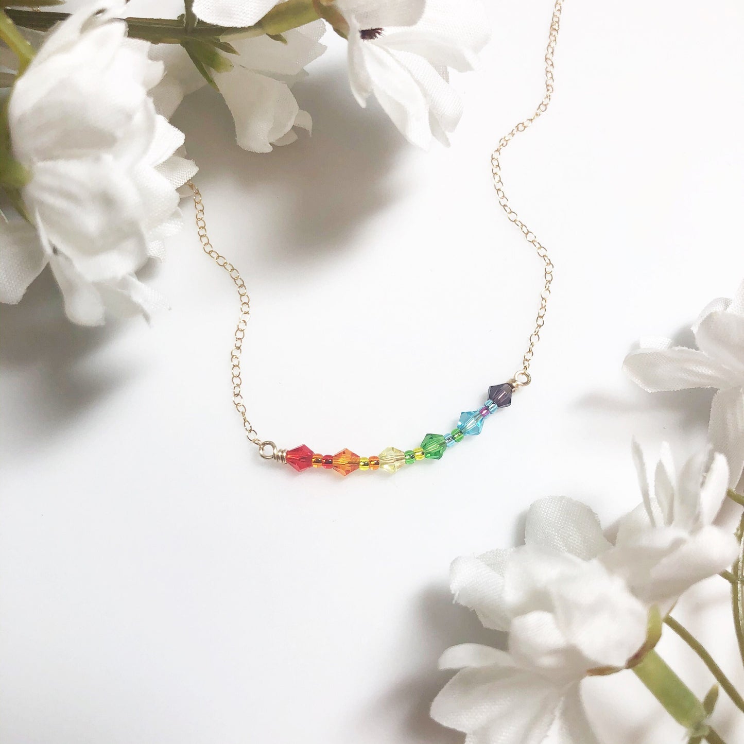 LGBTQ Pride Flag Crystal Bar Necklace • Sterling Silver • 18" • Transgender Bisexual Pansexual Rainbow Gay Asexual Flag Necklace • Queer