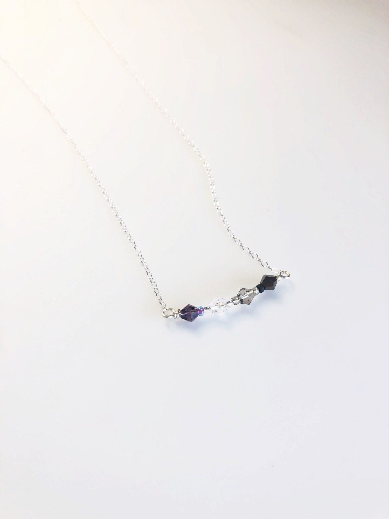 LGBTQ Pride Flag Crystal Bar Necklace • Sterling Silver • 18" • Transgender Bisexual Pansexual Rainbow Gay Asexual Flag Necklace • Queer