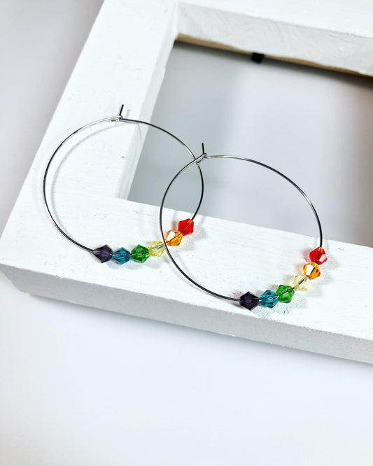 Rainbow Crystal Hoop Pride Flag Earrings • Rainbow Flag • Transgender Flag • Pansexual Flag • Bisexual Flag • LBGTQ+