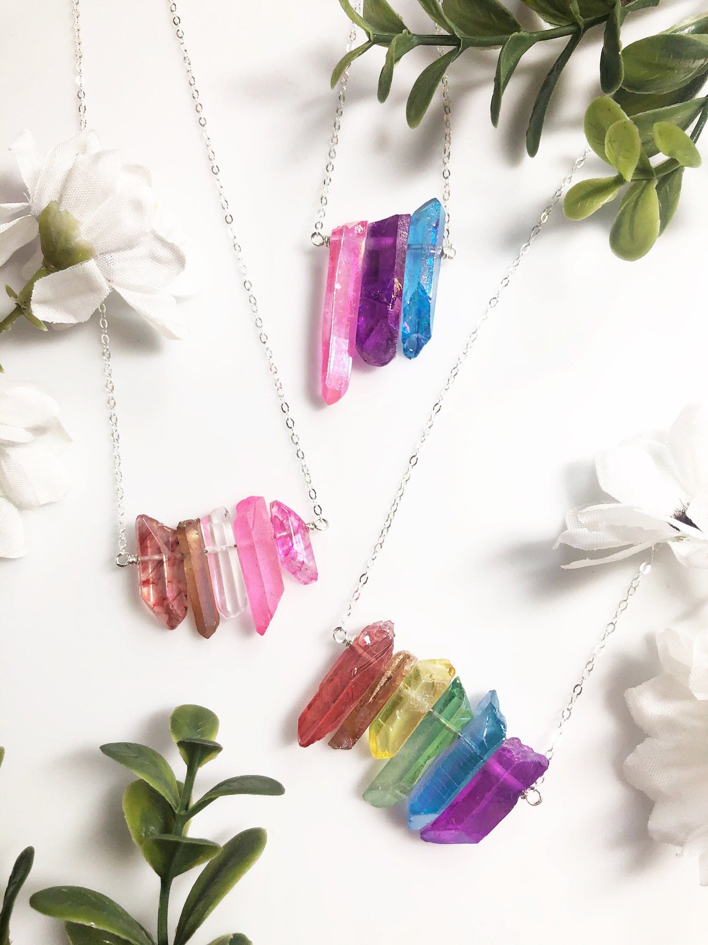 Lesbian Pride Flag Crystal Necklace • Pink Quartz • Solid Sterling Silver Chain • LGBTQ Jewelry • Queer Babe • WLW Jewelry
