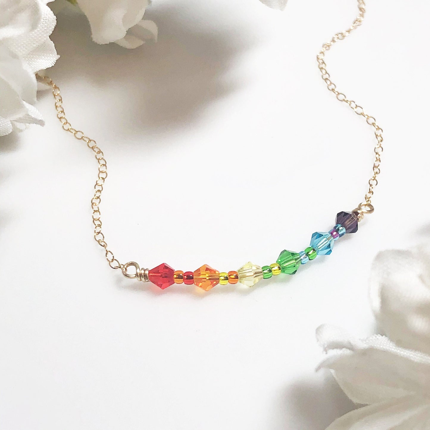 LGBTQ Pride Flag Crystal Bar Necklace • Sterling Silver • 18" • Transgender Bisexual Pansexual Rainbow Gay Asexual Flag Necklace • Queer
