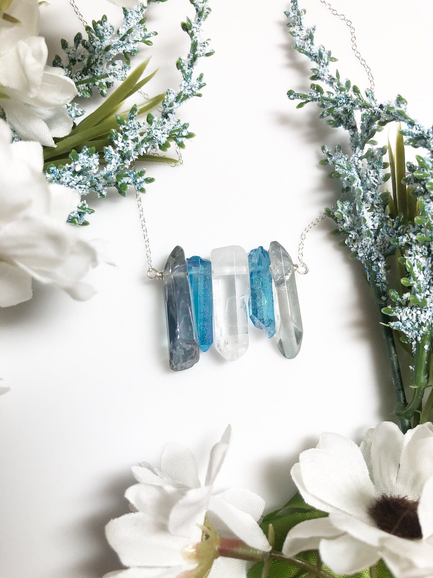 Demi-Boy Pride Flag Crystal Necklace • Grey Blue White Quartz • Solid Sterling Silver Chain • LGBTQ Jewelry • Queer Babe • Enby Transgender