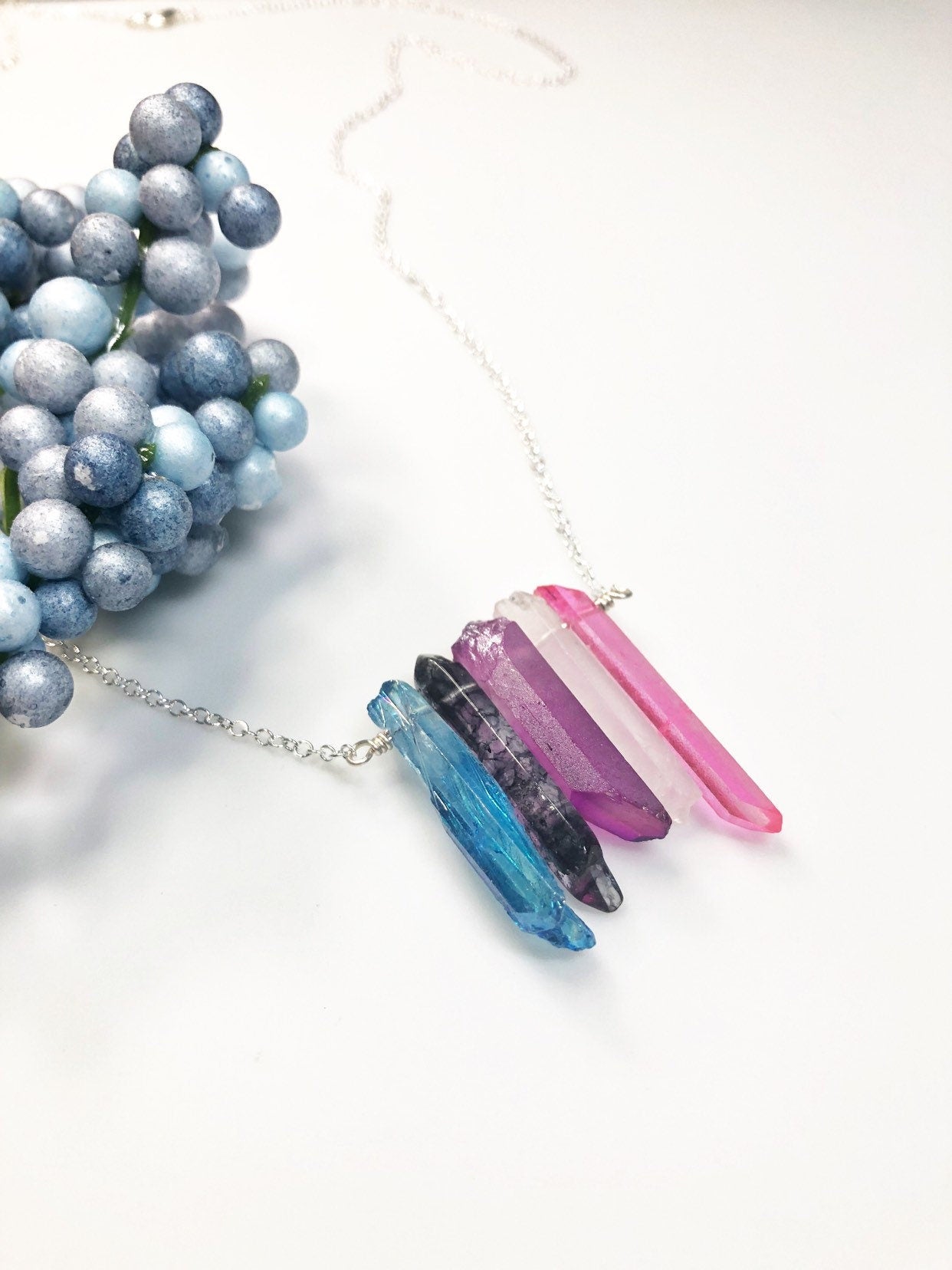 Genderfluid Pride Flag Crystal Necklace • Colorful Quartz • Solid Sterling Silver Chain • LGBTQ Jewelry • Queer Babe • Choose Length
