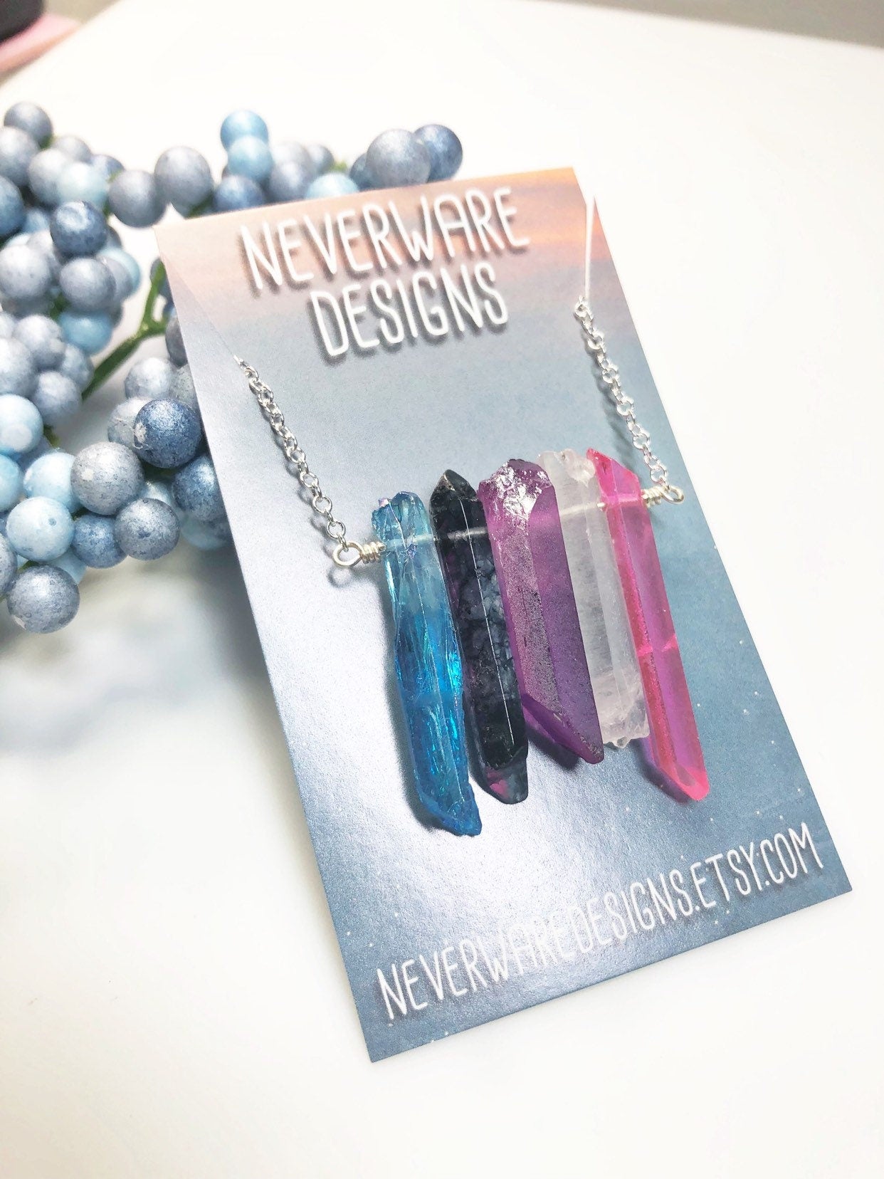Genderfluid Pride Flag Crystal Necklace • Colorful Quartz • Solid Sterling Silver Chain • LGBTQ Jewelry • Queer Babe • Choose Length