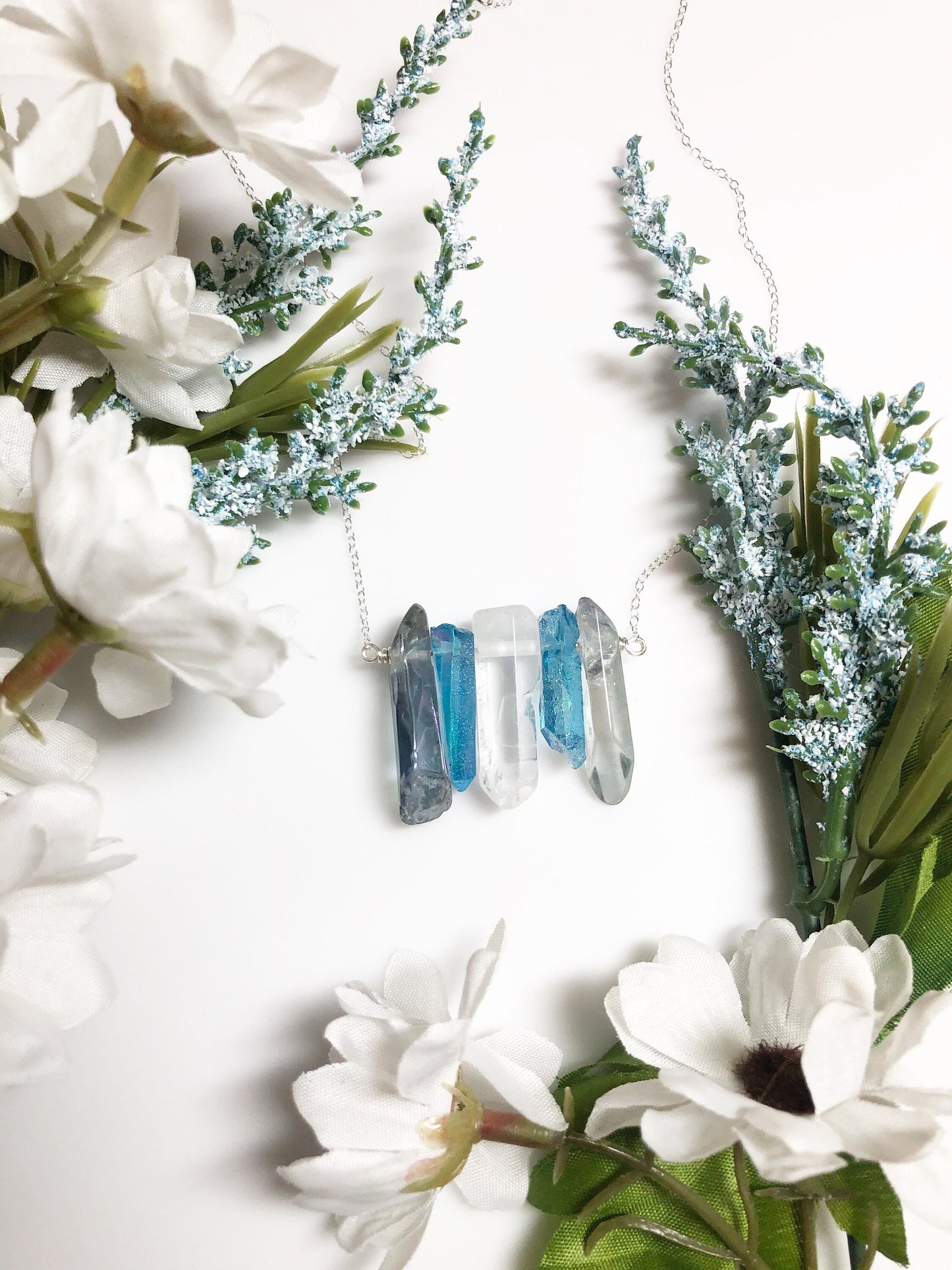 Demi-Boy Pride Flag Crystal Necklace • Grey Blue White Quartz • Solid Sterling Silver Chain • LGBTQ Jewelry • Queer Babe • Enby Transgender