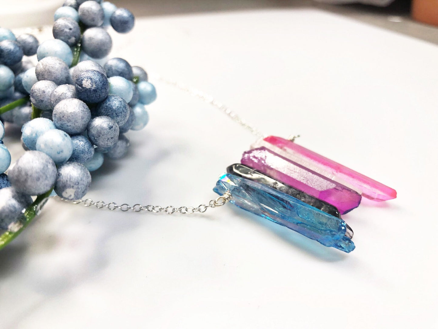 Genderfluid Pride Flag Crystal Necklace • Colorful Quartz • Solid Sterling Silver Chain • LGBTQ Jewelry • Queer Babe • Choose Length