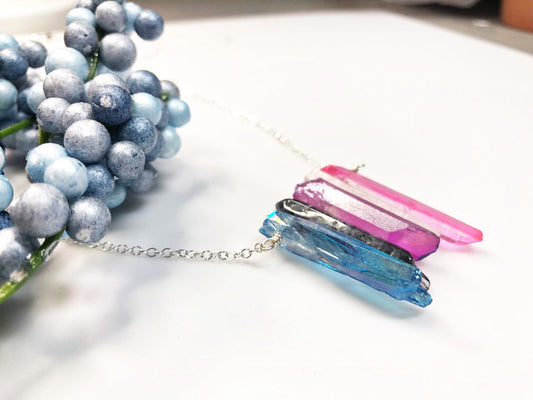 Genderfluid Pride Flag Crystal Necklace • Colorful Quartz • Solid Sterling Silver Chain • LGBTQ Jewelry • Queer Babe • Choose Length