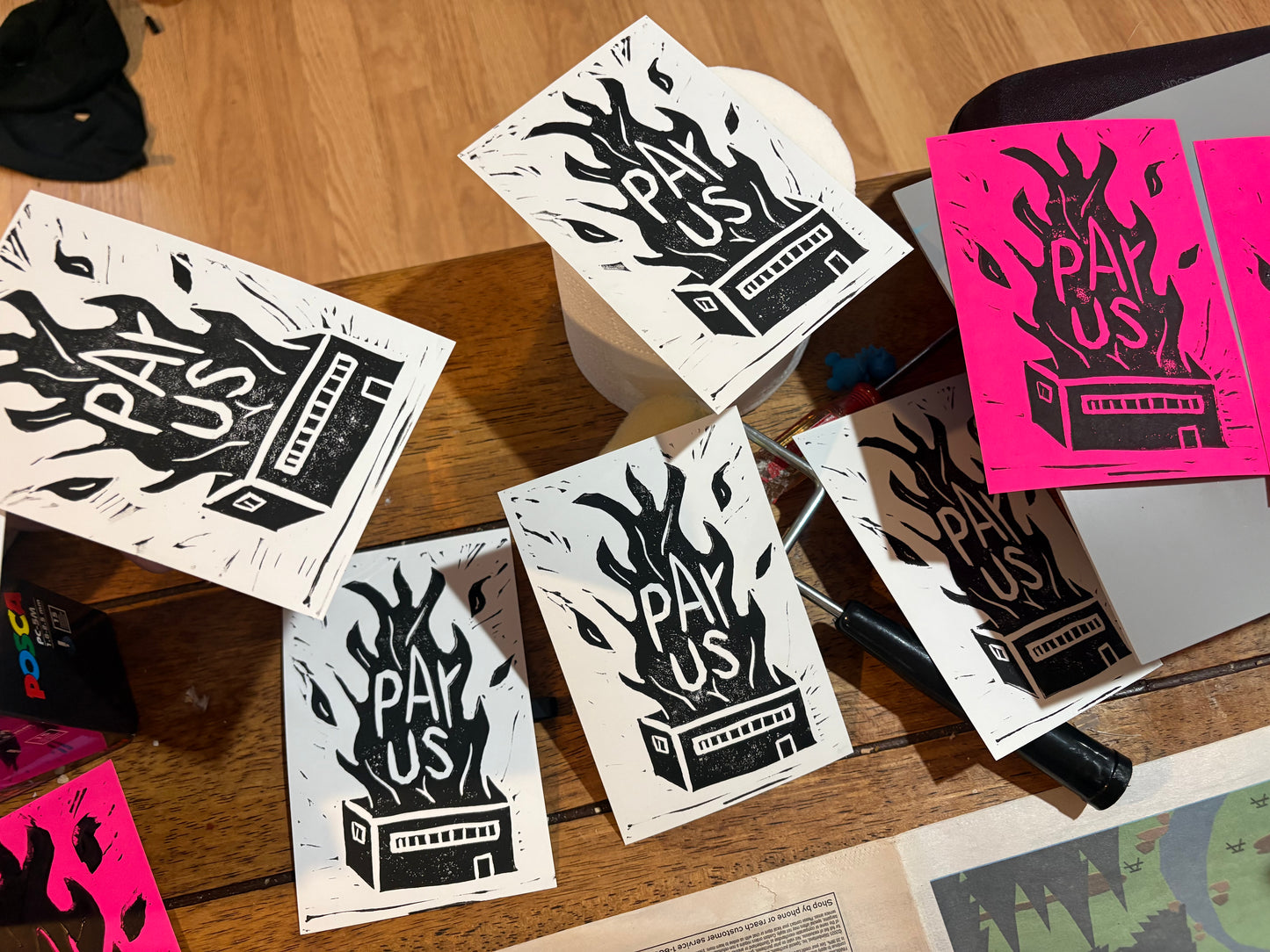 PAY US • Lino Cut Print