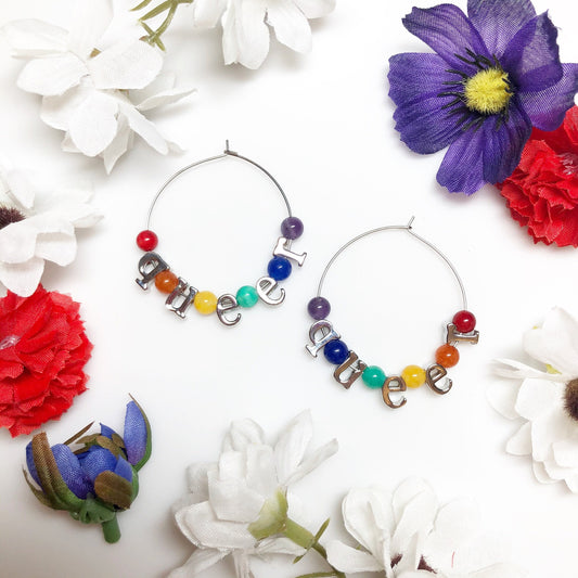Queer Rainbow Hoop Earrings • Silver Stainless Steel Hoops • Queer Fashion