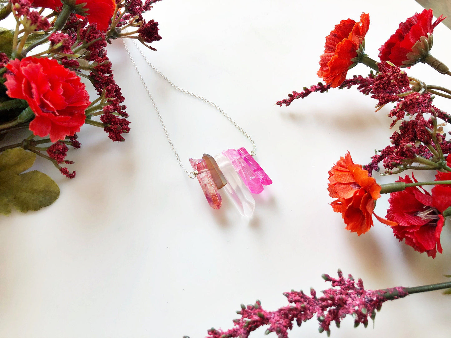 Lesbian Pride Flag Crystal Necklace • Pink Quartz • Solid Sterling Silver Chain • LGBTQ Jewelry • Queer Babe • WLW Jewelry
