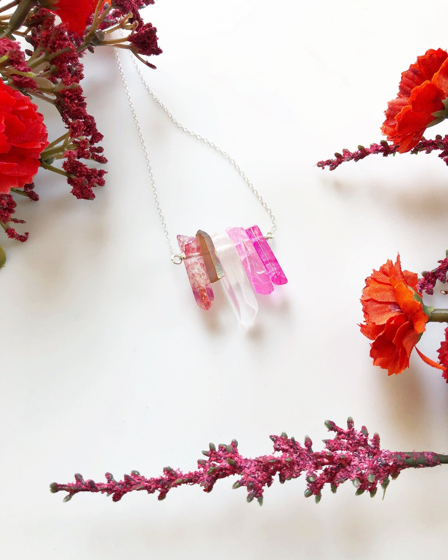Lesbian Pride Flag Crystal Necklace • Pink Quartz • Solid Sterling Silver Chain • LGBTQ Jewelry • Queer Babe • WLW Jewelry