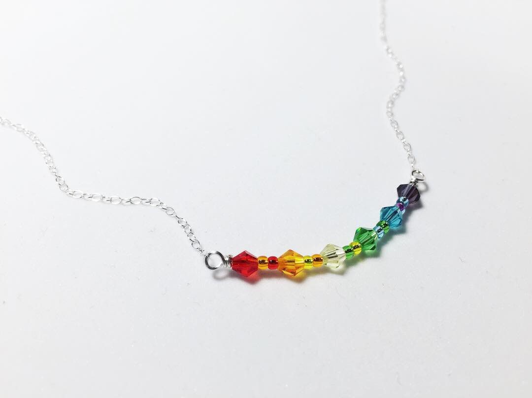 LGBTQ Pride Flag Crystal Bar Necklace • Sterling Silver • 18" • Transgender Bisexual Pansexual Rainbow Gay Asexual Flag Necklace • Queer