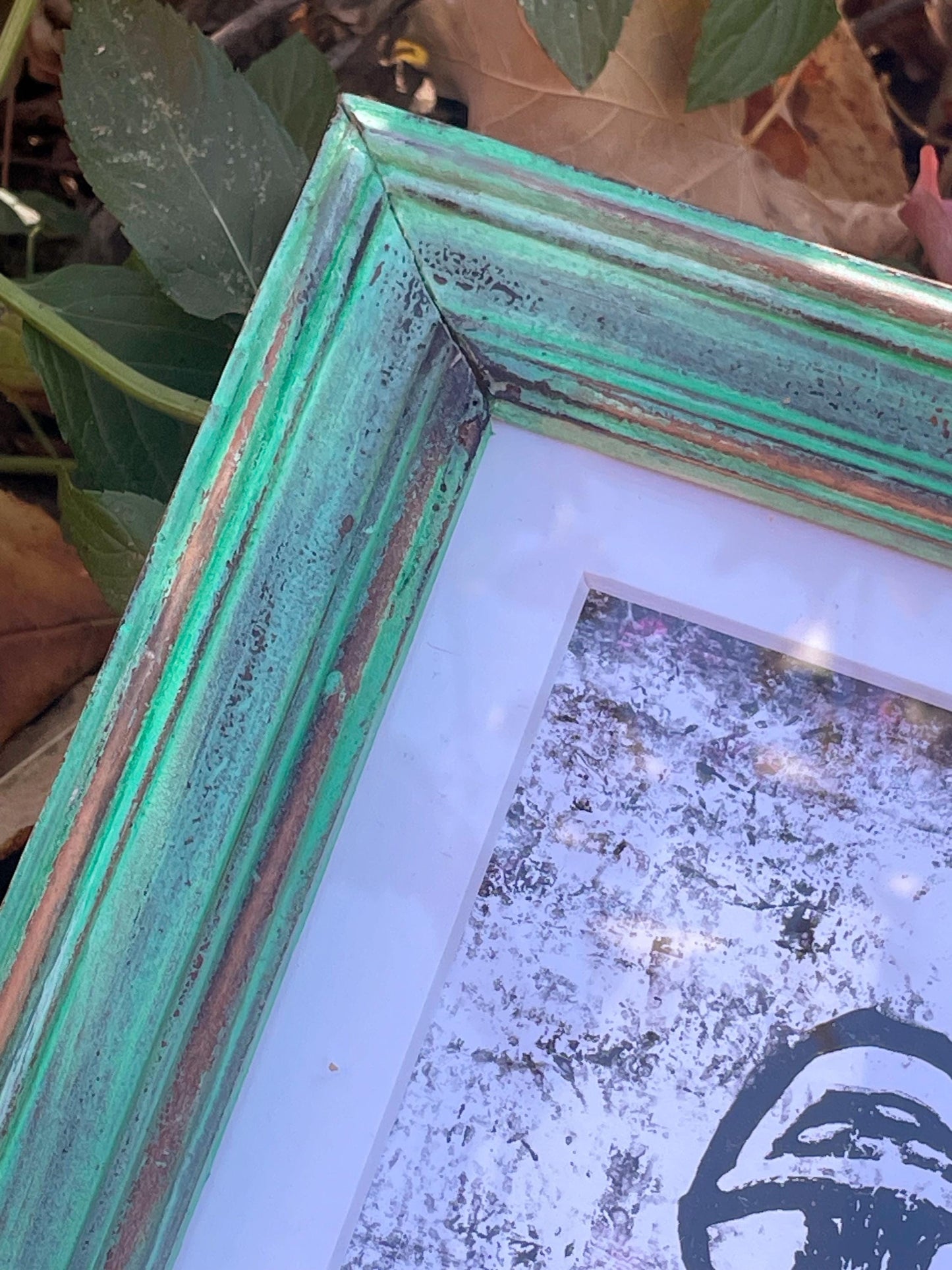 Framed Mushroom Blockprint • Green Upcycled Custom Frame • Fall Mushroom Wall Art • Nature Wall Art